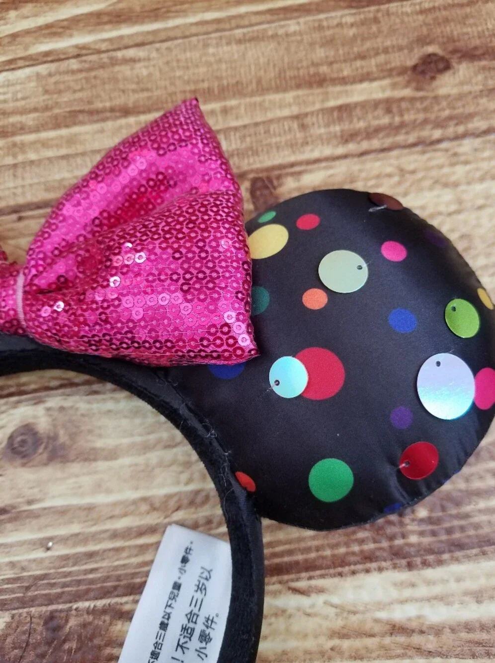 Disney Parks Black Minnie Mouse Ears Headband Pink Rock The Dots Polka Confetti